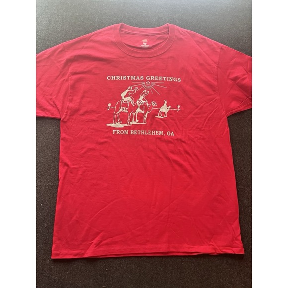 Bethlehem Georgia Post Office Red Christmas Card Stamp Hanes T Shirt Adult L - Picture 4 of 7
